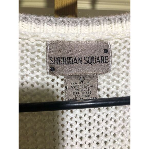 Sheridan Square Women’s White with Purple and Green Diamond Pattern Knitted Swea - Picture 4 of 5